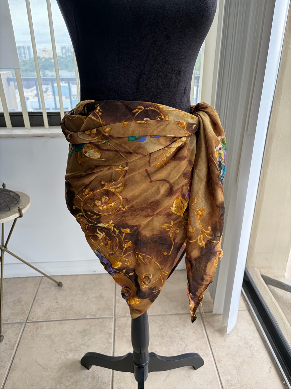 Gottex Vintage Sheer Silk Large Square Scarf Sarong Beach Cover Up Wrap
